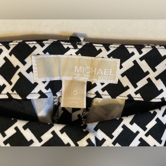 Michael Kors Houndstooth Black & White Straight Leg Cotton Dress Pants - Size 10 - Picture 8 of 9